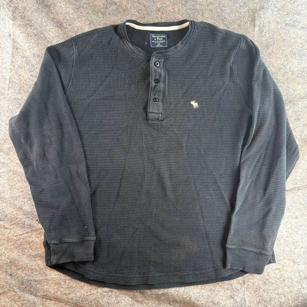 Abercrombie & Fitch Henley Shirt Mens XXL Gray Long Sleeve Waffle Knit Logo
